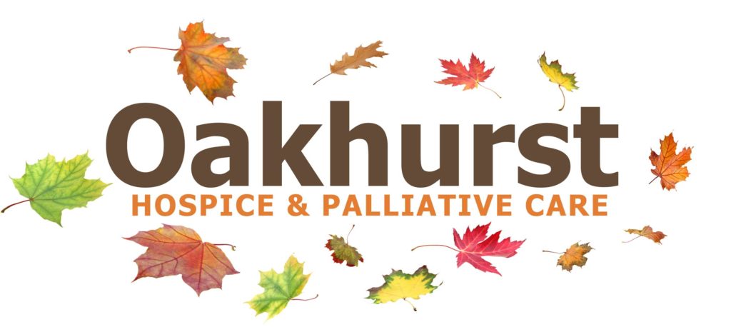 Oakhurst banner with green yellow and orange leaves